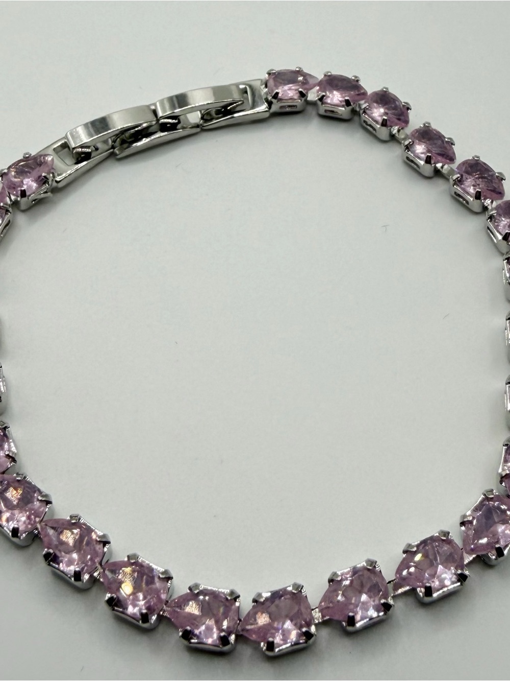 Sterling-Tone Pink Gemstone Tennis Bracelet